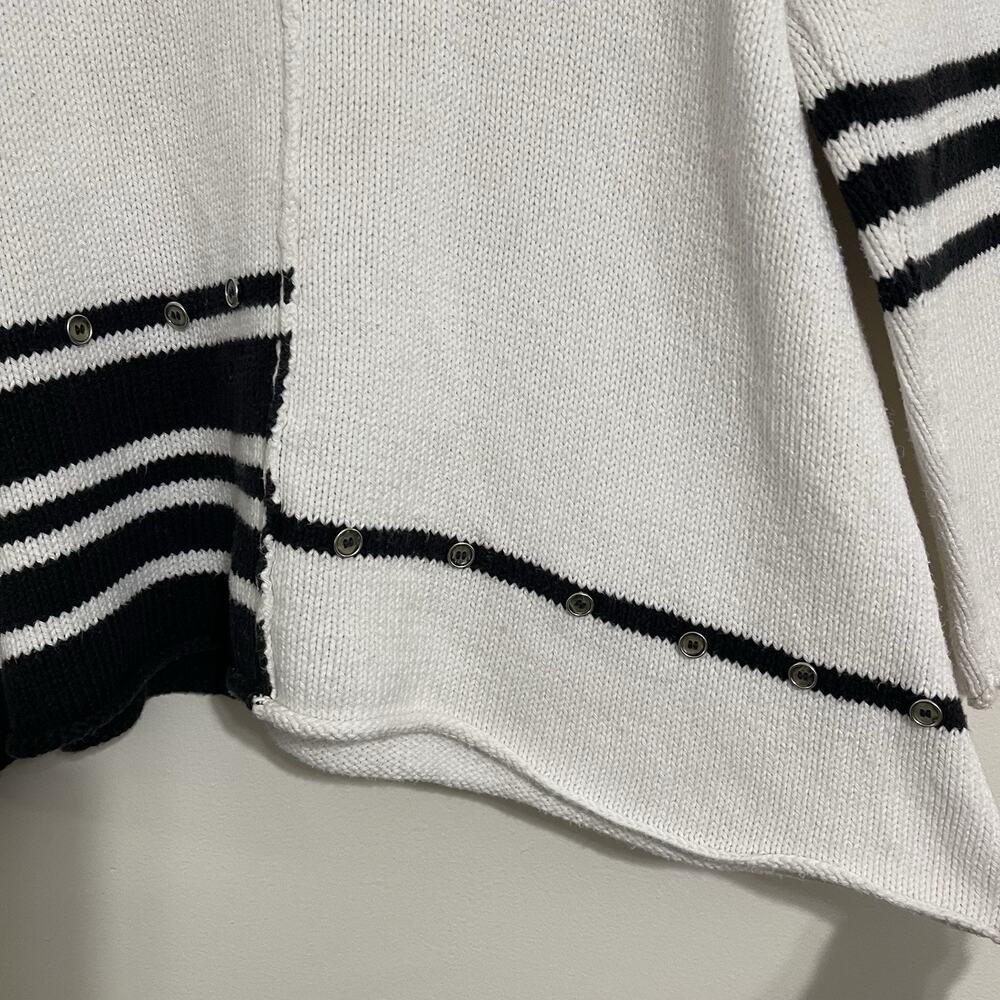 Pure Handknit Cotton Rugby Stripe Sweater White Black Coastal Nautical Preppy - Picture 3 of 10